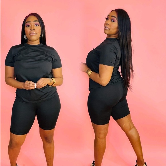 NEW TRENDY DAISY Black Two Piece Short Sleeve High Waisted Biker Short Set - Picture 3 of 5